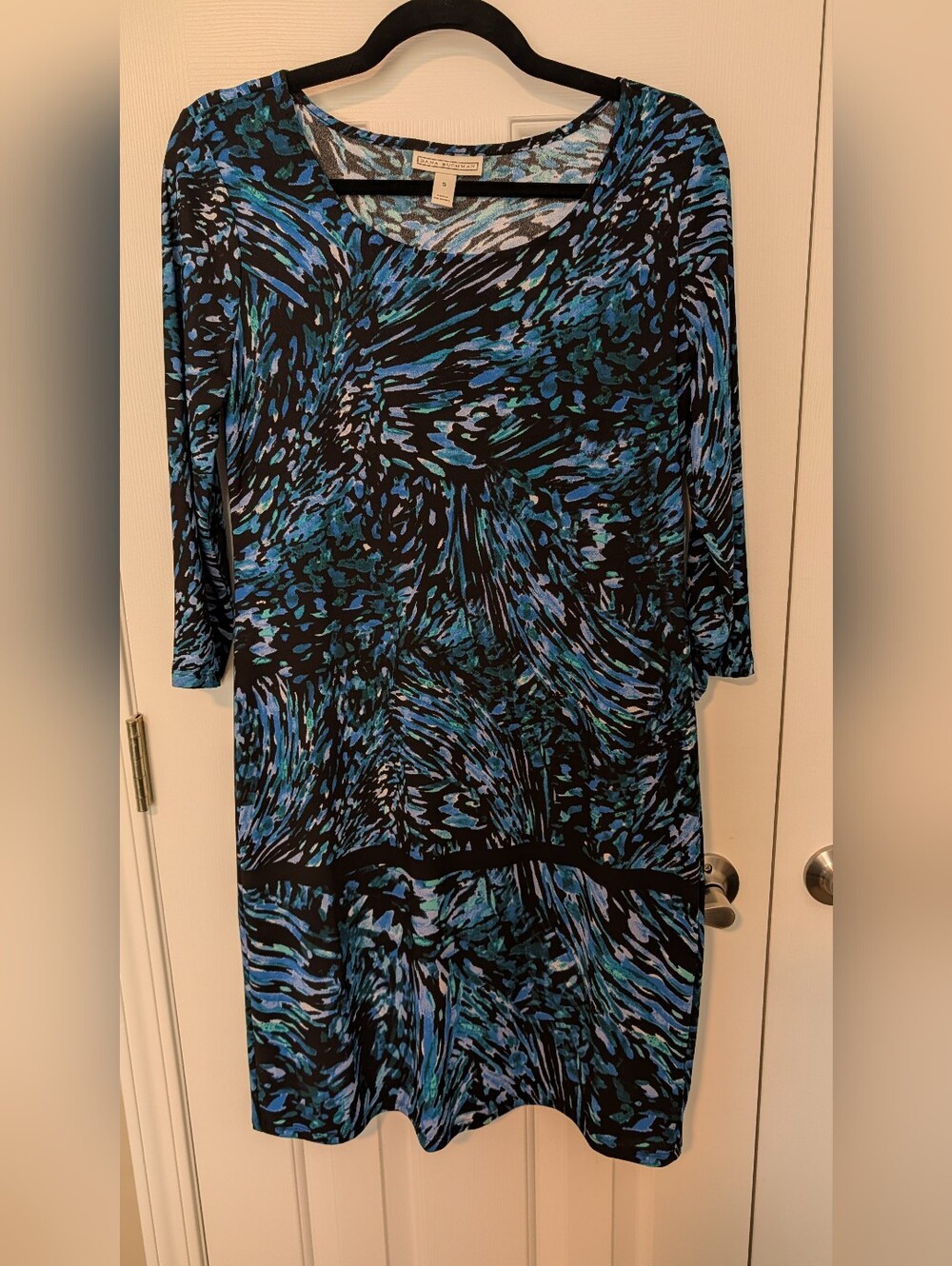 Dana Buchman Blue & Black Abstract Long-Sleeve Dress
